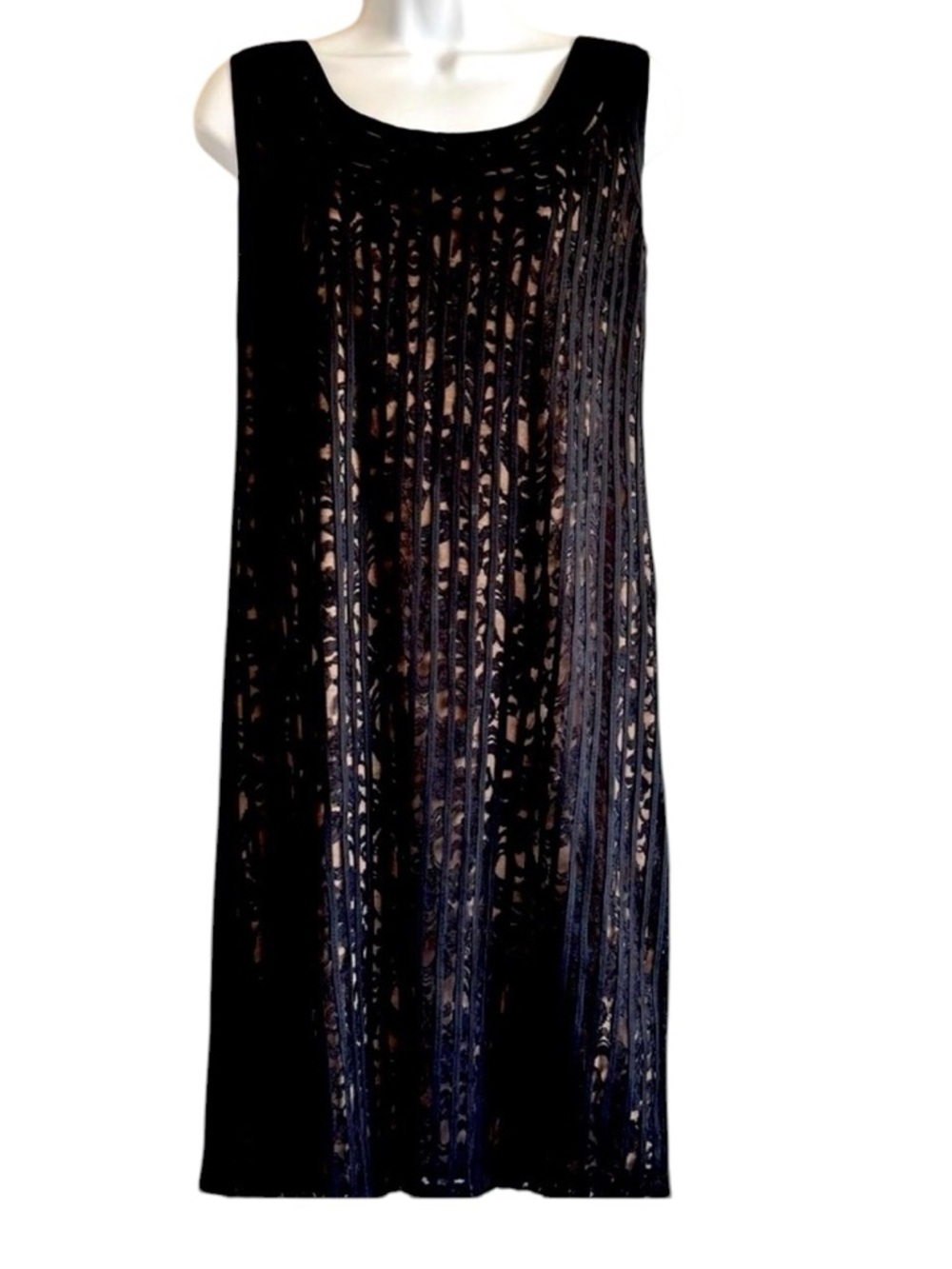 MARINA LBD Lace Overlay Dress Cream Colored Liner Mini DateNight Cocktail Party